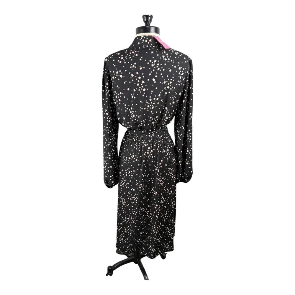 Kate Spade New York Star Print Shirt Dress Black Pink Tie Waist Ruffle Hem NWT 6